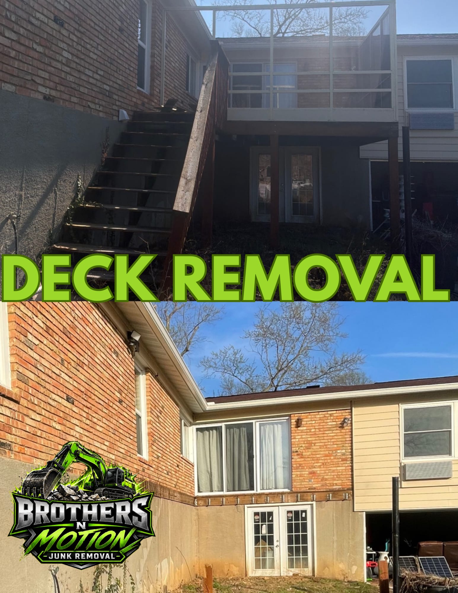 Before and after: a raised wood deck removed from the back of a house